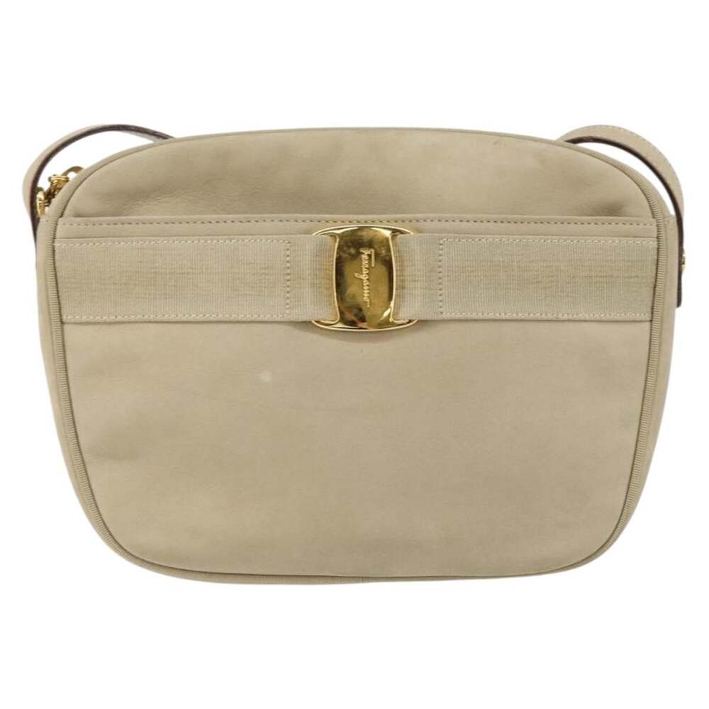 Salvatore Ferragamo Suede Vara Shoulder Bag Beige